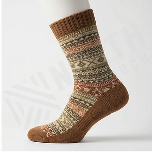 Crew Socks Geometric Pattern <b>Wool</b> Nylon Thick Winter <b>Thermal</b> Casual Adults Knitted Sock - Product Image 3