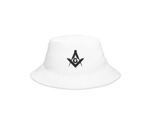 Master Mason Blue Lodge Bucket <b>Hat</b> - White 100% Cotton Custom Masonic Bucket <b>Hat</b> - Product Image 1