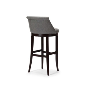 Chaise de bar moderne et durable avec accoudoirs fixes, siège et dossier en tissu gris, structure en bois massif, base en acier inoxydable pour utilisation à domicile ou au bar - Product Image 4