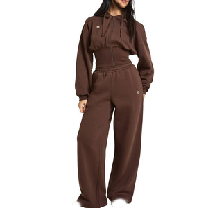 Conjunto Deportivo para Mujer, Sudadera con Cremallera y Pantalones Deportivos de Pierna Ancha, Traje Atlético de Dos Piezas de Felpa, Venta al por Mayor - Product Image 1