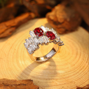 925 Silver Ruby Cocktail Ring oval Cut Clear Stones Prong Setting Luxury Women's Engagement Ring - Product Image 6