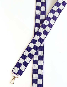 สายกระเป๋าปักลายตารางด้วยลูกปัดเม็ดเล็กคุณภาพสูง สีขาวและดำ ประดับด้วยลูกปัดแก้วและฮาร์ดแวร์จากอินเดีย - Product Image 3