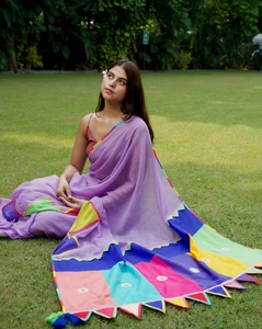 Sari de Diseño KV para Mujer, Color Lavanda Rani Lavender Kota, Sin Blusa - Product Image 6