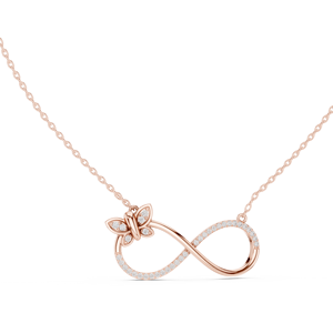 Collier Pendentif Papillon Infini en Or Rose et Diamants, Sertissage Pavé, Symbole Élégant, Bijou Fin, Cadeau - Product Image 5