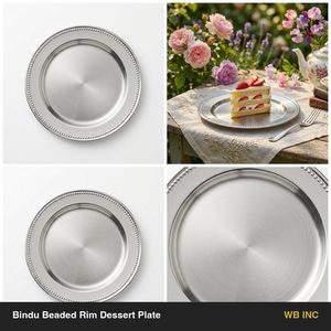 Handmade SS304 20 cm Dessert <b>Plate</b> with Satin Well & Bright Beaded Rim Bindu <b>Decor</b> for Home Hotel Wedding INS Style <b>Decor</b> - Product Image 5
