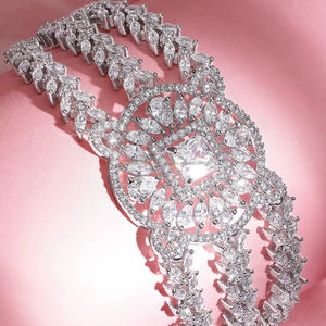 Luxurious Large Wide Wedding <b>Bracelet</b> with Lab Grown Diamond <b>Fashionable</b> Bridal Crystal Jewelry 10K/14K/18K Gold <b>Bracelet</b> - Product Image 1