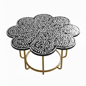 Mesa de Centro Redonda con Incrustaciones de Hueso, Diseño Floral con Incrustaciones de Madreperla, Mueble de Lujo para Hotel u Hogar, Hecho a Medida - Product Image 4