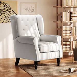Poltrona con Schienale Alto Color Crema con Gambe in Legno e Cuscino Rimovibile per Soggiorno, Club o Camera da Letto - Product Image 2