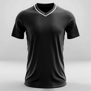 Maillot de football noir à col en V pour homme, manches courtes, anti-transpiration, coupe athlétique, couleur unie, toutes saisons - Product Image 1