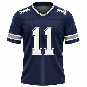 Camiseta de Fútbol Americano Azul Marino para Hombre, Número 11, Cuello en V, Manga Corta, Malla Transpirable, Ropa Deportiva - Product Image 1