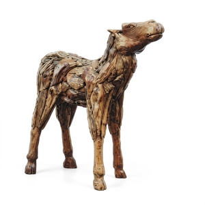 Handcrafted <b>wooden</b> reindeer sculpture <b>rustic</b> teak driftwood animal statue standing forest floor decoration frames space unit now - Product Image 1