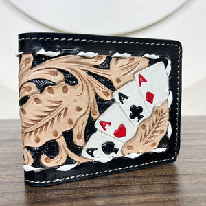 Nuevos fabricantes de diseño de tarjetas, venta al por mayor, billetera de cuero mecanizado a mano para hombres, billeteras plegables de cuero de vaca genuino - Product Image 4