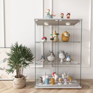 Modern Antique Living Room Cabinet with LED Lights Quick Assembly Tempered <b>Glass</b> <b>Bookshelf</b> - Product Image 4