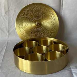 Brass Spice <b>Box</b> with inner compartment | Traditional Kitchenware Round Spice <b>Box</b> Kitchen - Product Image 1