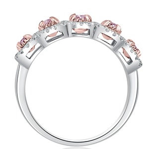 New Arrival Lab Grown Fancy Brownish Pink <b>Cushion</b> Diamond Halo <b>Wedding</b> Band in 14K White Gold Diamond Band for Women's - Product Image 3