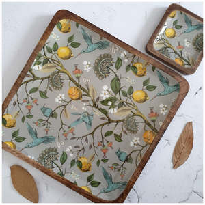 Plateau alimentaire en bois imprimé, motif floral bleu, plateau rectangulaire pour servir le petit-déjeuner, le thé, le café, les desserts, les collations, la salle à manger à domicile - Product Image 6