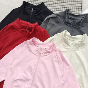 Custom logo Women's Stand Collar Seamless Spandex/Nylon <b>Workout</b> <b>Jacket</b>-Slim Fit Full Sleeve Zip Front Yoga Gym - Product Image 3