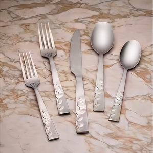 Ensemble de couverts à manche floral élégant en acier inoxydable poli miroir argenté, idéal pour la table à manger à la maison, les fêtes et les restaurants - Product Image 3
