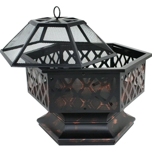Brasero Hexagonal de Acero con Acabado Bronce Envejecido, Chimenea para Leña, Horno para Pizza, Brasero para Barbacoa, Decoración para Jardín y Cocina - Product Image 5