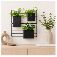 Pot Tanaman Gantung Dinding Logam Hitam Berlapis Bubuk Modern untuk Penggunaan Dalam dan Luar Ruangan, Dekorasi Balkon Rumah Modular