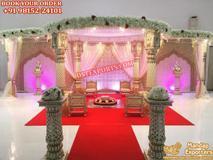 Aspecto clásico King Queen Wedding Mandap Decoración Fascinante Boda hindú Heer Mandap Fibra tradicional Heer Wedding Mandaps - Product Image 2