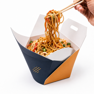 Premium Disposable Kraft Paper <b>Takeaway</b> Box With Gold Foil Design For Noodles Self Erecting Food <b>Container</b> - Product Image 6