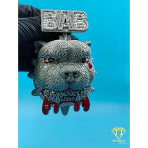 Colgante de Bulldog Agresivo BAB con Piedras, Joyería Hip Hop Urbana, Colgante de Bulldog BAB con Piedras, Joyería Plateada - Product Image 1