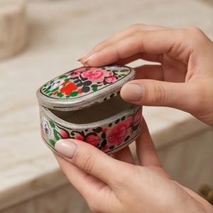 Premium Oval and Cuboid Shape Floral Printed Jewelry Box Traditional Style Lids for <b>Jewellery</b> <b>Storage</b> - Product Image 4
