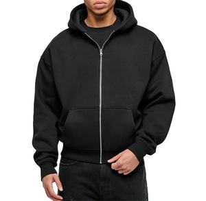 Sweat à capuche 100% coton à fermeture éclair complète avec grande impression graphique Streetwear personnalisé sweats à capuche zippés sans cordon de serrage - Product Image 2