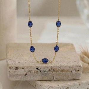 Collier en or avec saphir bleu, collier ovale en saphir, chaîne délicate en saphir, bijoux pierre de naissance de septembre pour femme - Product Image 2