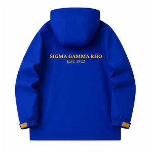 เสื้อแจ็คเก็ตกันลมแบบมีฮู้ด Sigma Gamma Rho SGR Sorority รุ่นพรีเมียม สีน้ำเงิน กันน้ำ ปิดด้วยซิป ปักลาย เสื้อกันฝนสำหรับผู้หญิง - Product Image 6