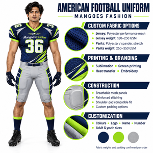 Conjunto de Uniforme de Fútbol Americano Personalizado, Transpirable, de Secado Rápido, Cuello en V, Spandex, Poliéster, para Jóvenes y Adultos - Product Image 6