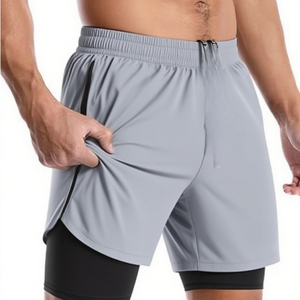 Shorts de sport pour homme à imprimé floral, séchage rapide, avec poche zippée, taille mi-haute, fermeture à cordon, tissu tricoté en spandex et polyester - Product Image 5