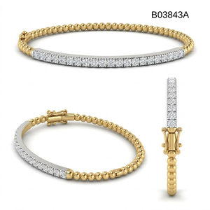 <b>Solid</b> 18k Two Tone <b>Gold</b> Natural Genuine Brilliant Cut Diamond Half Eternity Pave Beaded <b>Bangle</b> Hinged Clasp Chic Everyday Luxury - Product Image 4