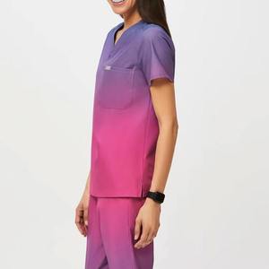 Wholesale Ombre Women Medical Scrub <b>Set</b> Nursing Uniform Jogger Pants Stretch V-neck Hospital Dental <b>Doctor</b> Workwear Scrubs - Product Image 3