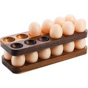 Wooden <b>Egg</b> Holder Made of Acacia Wood Farmhouse Style <b>Egg</b> <b>Storage</b> Tray for Kitchen Fridge Organizer - Product Image 5