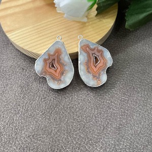 แผ่นอาเกตจีโอดธรรมชาติคุณภาพพรีเมียม ชิ้นเดียวสำหรับงาน DIY ตัวเชื่อมต่อแบบห่วงเดี่ยว ขอบชุบทอง สำหรับทำต่างหู DIY คู่ - Product Image 2