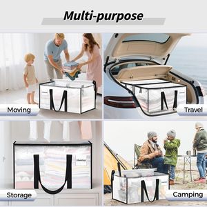 8 Pack Clear Multipurpose Storage Bags Extra Large Heavy Duty <b>Moving</b> <b>Boxes</b> Reinforced Handles Zippers Clear Storage Bins Lids - Product Image 3