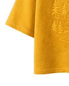 Camiseta Amarilla para Mujer con Bordado de Paisaje Montañoso, Camiseta Corta de Algodón, Manga Corta, Estilo Casual, Holgada, con Estampado Gráfico, Venta al por Mayor6 - Product Image 3