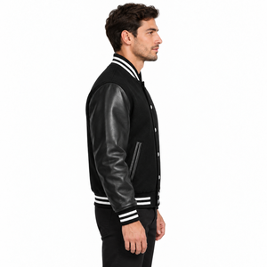 High Quality Men <b>Vintage</b> Leather Varsity <b>Jacket</b> Retro Cafe Racer <b>Motorcycle</b> Zipper Street Street Wear Stylish LightWeight - Product Image 3