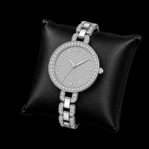 Montre de luxe pour femme avec diamants, cadran rond de 30 mm, quartz analogique, cristal saphir, bracelet en acier inoxydable, style élégant - Product Image 3