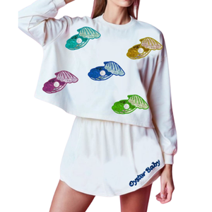 Conjunto de Falda-Pantalón y Sudadera Transpirable para Mujer 2026, con Lentejuelas y Perlas Bordadas a Mano, Diseño de Ostras, 2 Piezas - Product Image 5