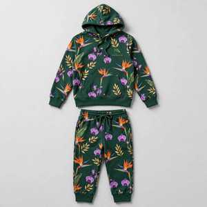 NEXTEX Ensemble de survêtement unisexe Bird Of Paradise Orchid en molleton de coton doux vert forêt, orange et violet - Product Image 1