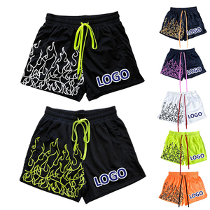 Shorts de sport pour homme personnalisés, taille élastique, double couche en mesh, 220g, polyester, impression par sublimation, motif flamme - Product Image 5