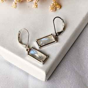 Boucles d'oreilles pendantes en argent sterling avec pierre de lune rectangulaire, pierres précieuses naturelles, bijoux pour femmes, cadeau élégant pour elle - Product Image 4