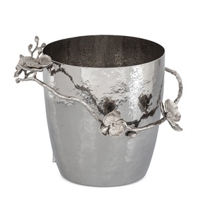 Luxury Silver Orchid Metal Ice <b>Bucket</b> Decorative Hammered Stainless Steel Wine Chiller Elegant Tableware for Home Bar & Events - Product Image 1