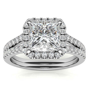 Elegante Anillo de Diamantes de Oro de 18k, Anillo de Compromiso con Diamante Cultivado en Laboratorio, Corte Princesa, Halo Dividido, para Mujer, para Usar en Ocasiones Especiales - Product Image 2