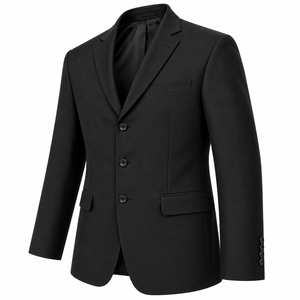 Blazer noir pour homme à simple boutonnage, col cranté, coupe classique, infroissable, en polyester, style britannique, veste de costume formelle - Product Image 5