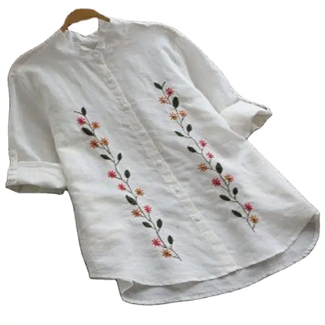 Vente en gros de chemises grande taille Blouses imprimées en mousseline de soie Hauts tunique élégante pour femmes chemise boutonnée au printemps