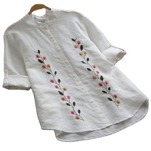Blusas de Lino Elegantes de Talla Grande con Cuello en V y Manga Larga para Mujer, Estilo Urbano, Transpirables, con Botones, para Verano - Product Image 1